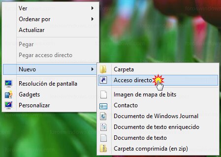 Windows 8 - Nuevo > Acceso directo