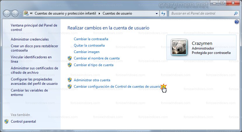 Windows 7 - Cambiar configuración de Control de cuentas de usuario