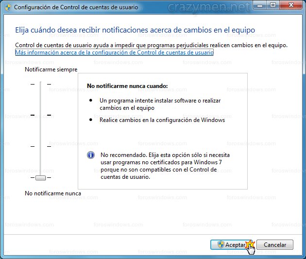 Windows 7 - Configuración de Control de cuentas de usuario