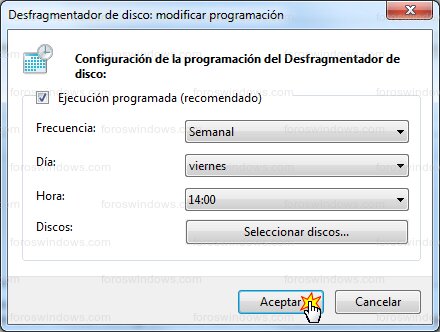 Desfragmentador de disco - Terminar proceso de programación