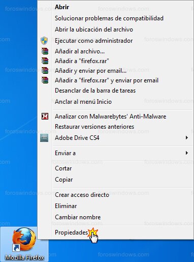 Windows 7 - Propiedades acceso directo Mozilla Firefox