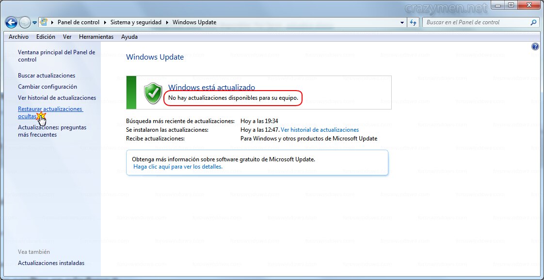 Windows Update - Restaurar actualizaciones ocultas