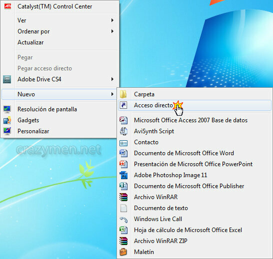 Windows 7 - Nuevo > Acceso directo