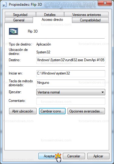 Windows 7 - Propiedades: Flip 3D