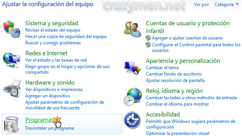 Windows 7 - Panel de control > Programas