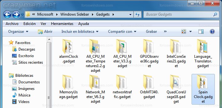 Windows 7 - Carpeta Gadgets