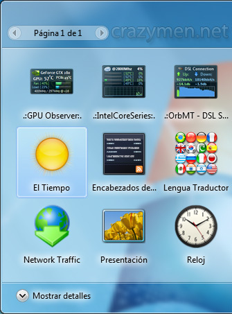 Windows 7 - Gadget El tiempo seleccionado