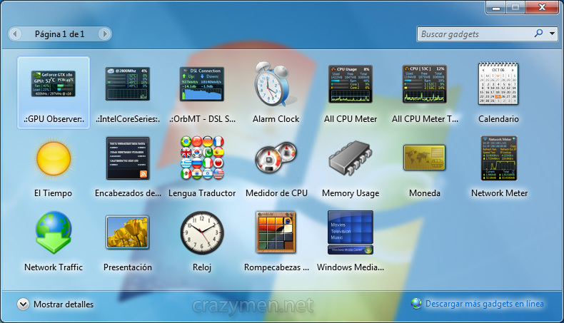 Windows 7 - Panel de gadgets