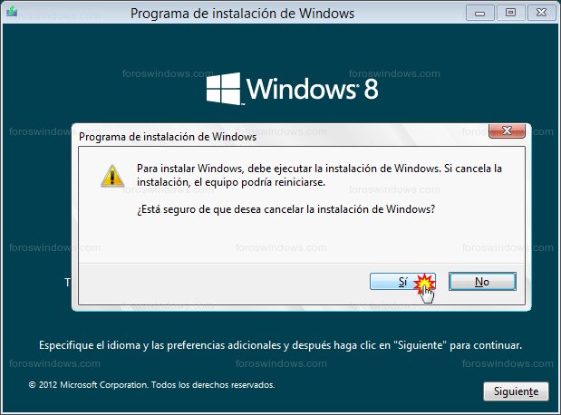 Windows 8 - Cancelar instalación de Windows 8