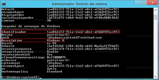 Símbolo del sistema - Identificador (Cargador de arranque de Windows)