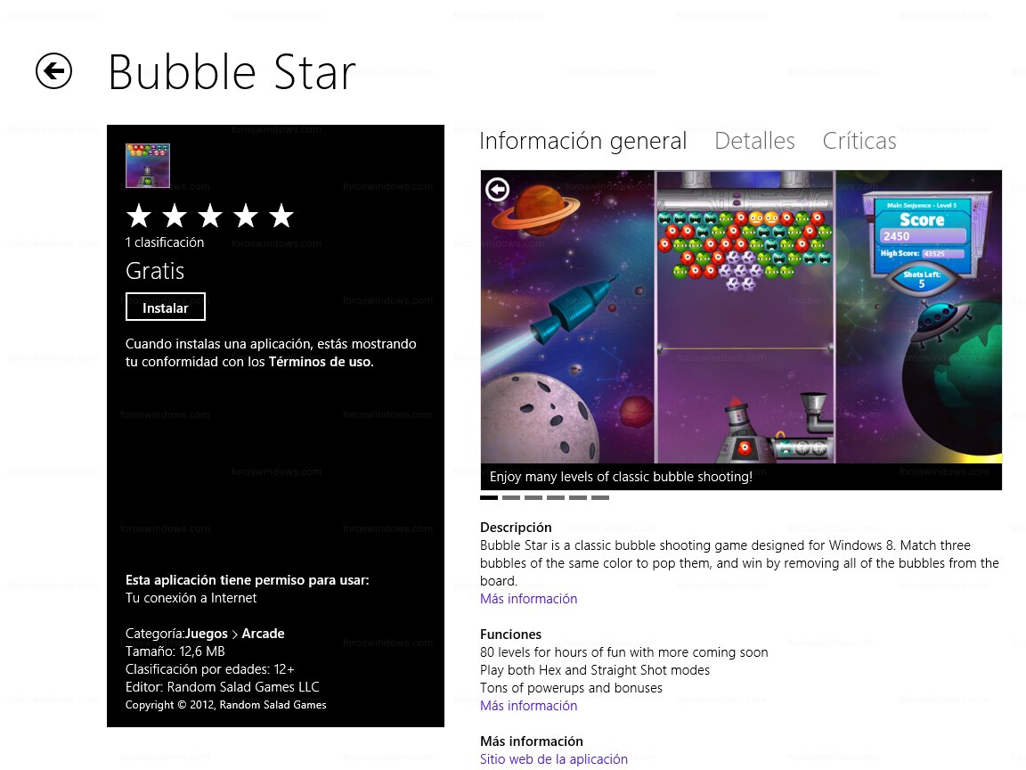 Windows Store - Información general (Bubble Star)