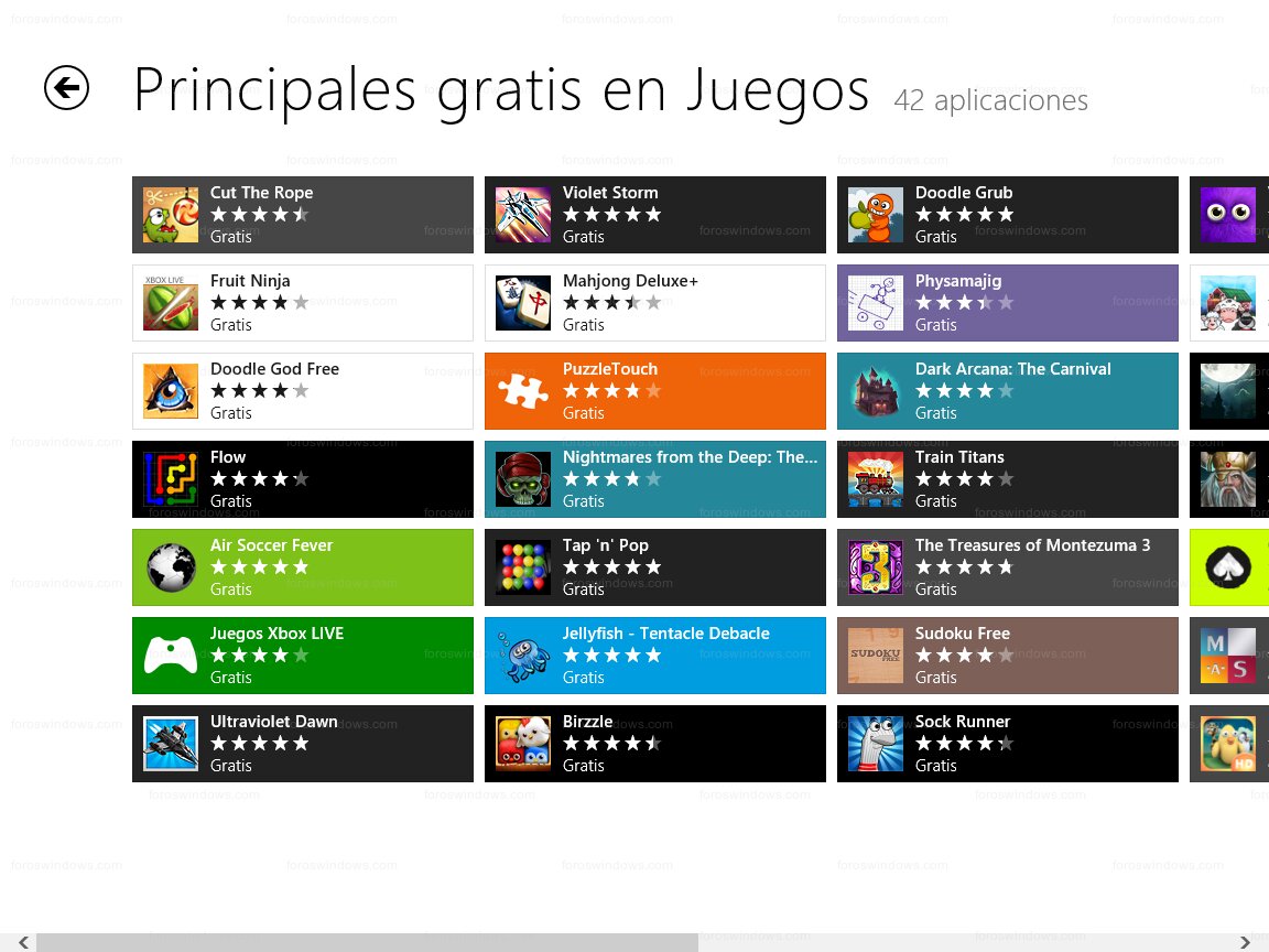Windows Store - Principales gratis en Juegos
