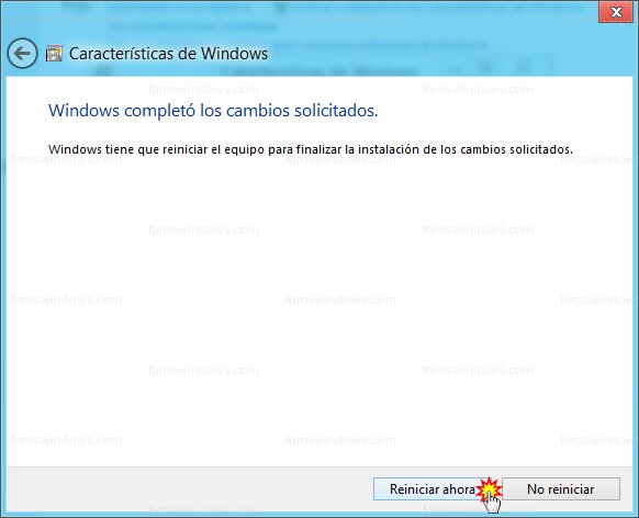 Características de Windows - Reiniciar ahora