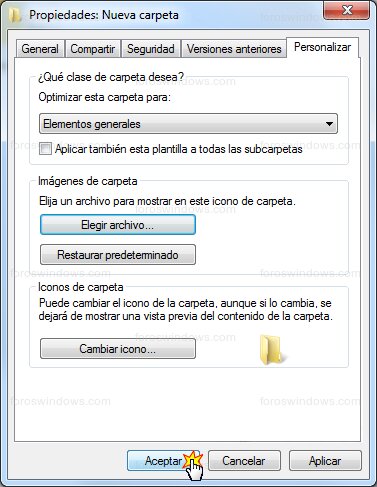 Windows 7 - Personalizar carpeta - Aceptar