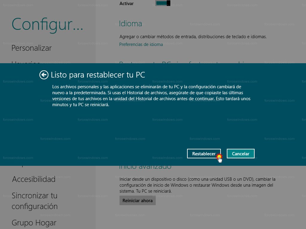 Windows 8 - Listo para restablecer tu PC