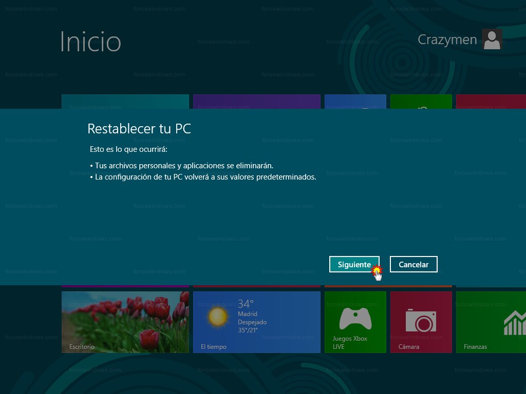 Windows 8 - Restablecer tu PC