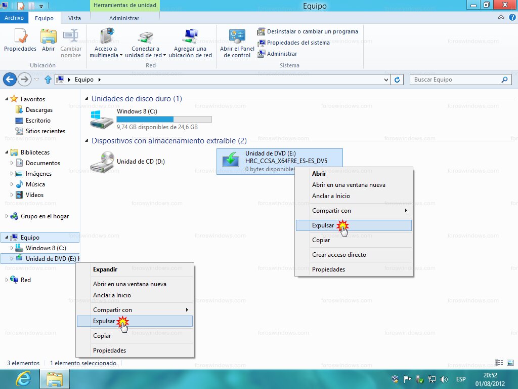 Windows 8 - Desmontar imagen ISO (expulsar)
