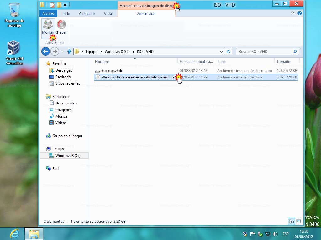 Windows 8 - Herramientas de imagen de disco (Montar)