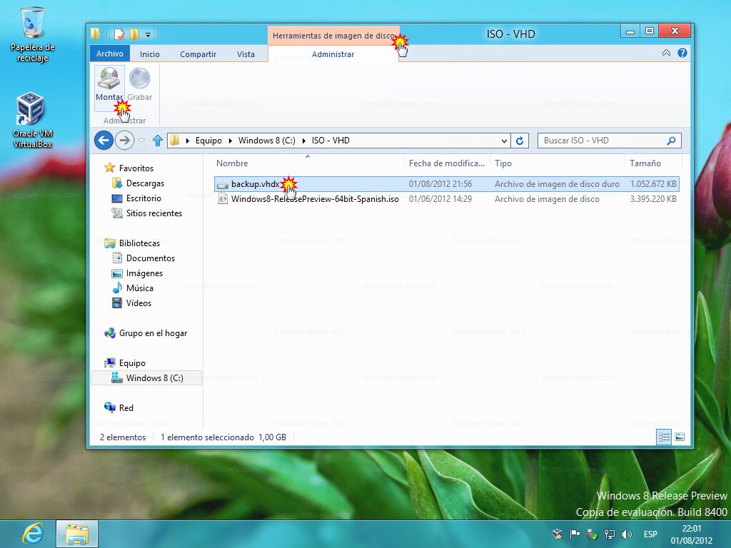 Windows 8 - Herramientas de imagen de disco (montar vhdx)