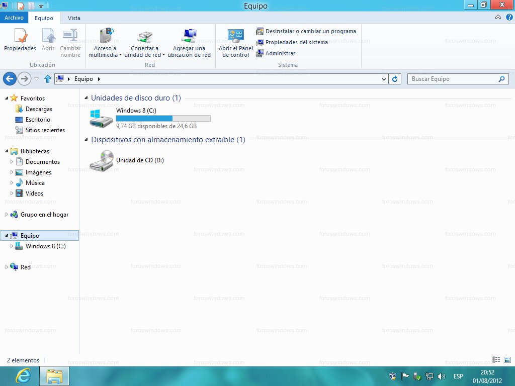 Windows 8 - Imagen desmontada