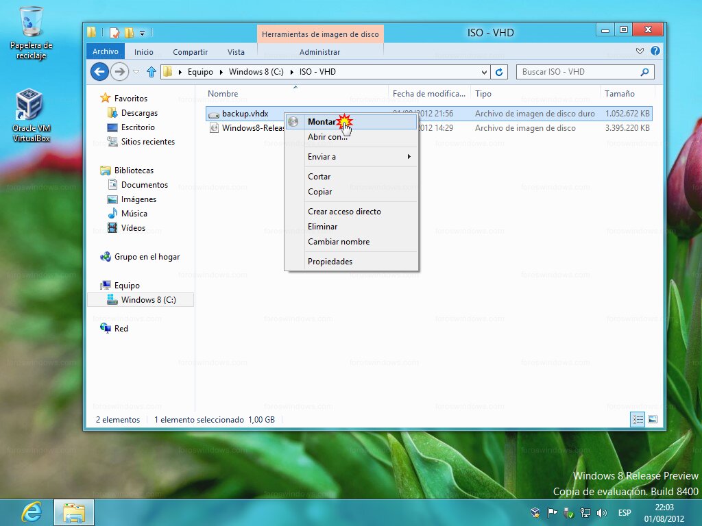 Windows 8 - Montar imagen (botón derecho)