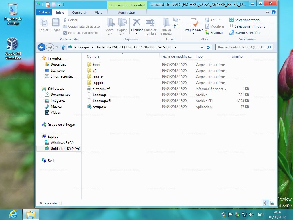Windows 8 - Unidad DVD montada