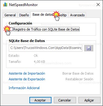 NetSpeedMonitor - Configuración pestaña base de datos