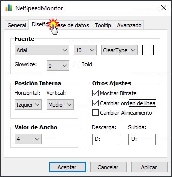 NetSpeedMonitor - Configuración pestaña diseño