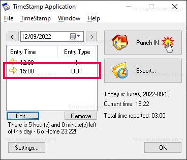 TimeStamp Application - Fichar hora de salida
