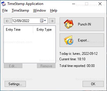 TimeStamp Application - Pantalla principal