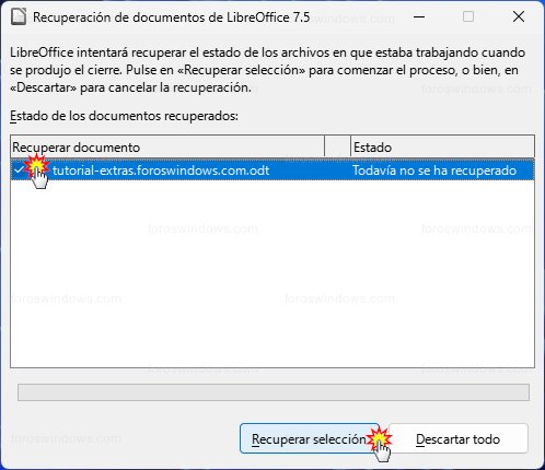 Recuperación de documentos de LibreOffice - Recuperar selección