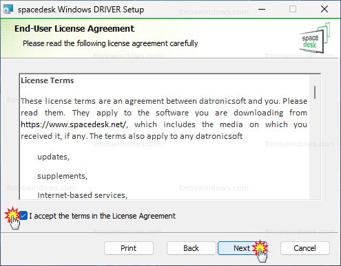 spacedesk Windows DRIVER Setup - Acuerdo de licencia de usuario final