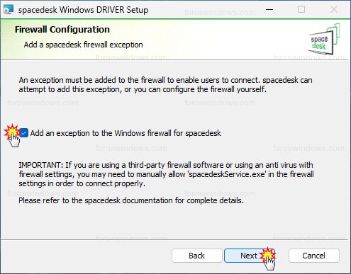spacedesk Windows DRIVER Setup - Añadir excepción al firewall para spacedesk