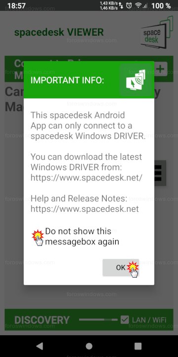 spacedesk VIEWER (Android) - Mensaje de advertencia