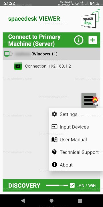spacedesk VIEWER (Android) - Opciones de spacedesk viewer