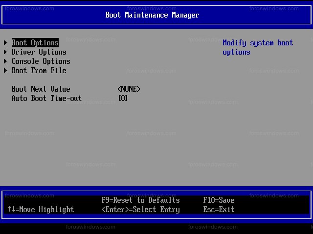 Oracle VM VirtualBox - UEFI > Boot Maintenance Manager