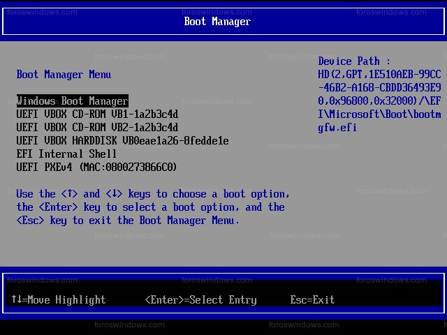 Oracle VM VirtualBox - UEFI > Boot Manager