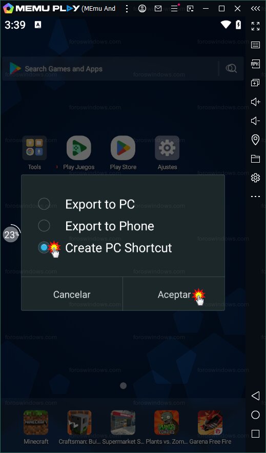 Memu Play - Create PC Shortcut