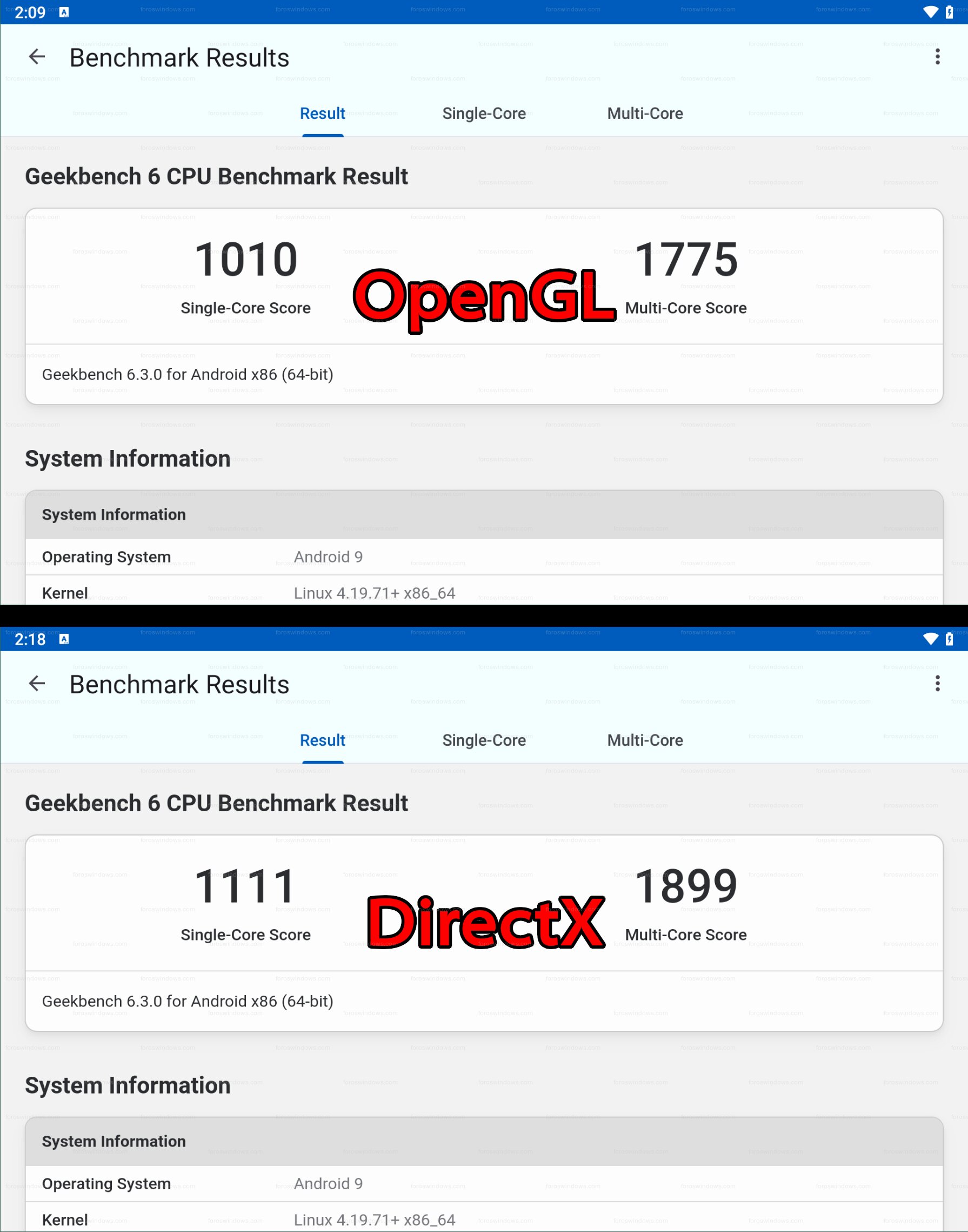 OpenGL vs DirectX en MEmu Play - Benchmark Geekbench 6